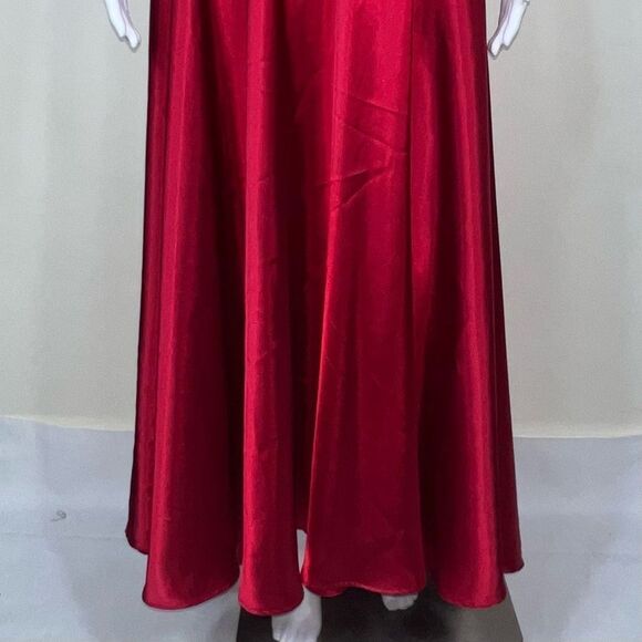 Betsy & Adam Criss Cross Back Spaghetti Strap Satin Gown - Picture 3 of 14